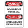 Signmission OSHA Danger Sign, 10" Height, 14" Width, Aluminum, Hazardous Waste Storage Area Bilingual, Landscape OS-DS-A-1014-L-19386